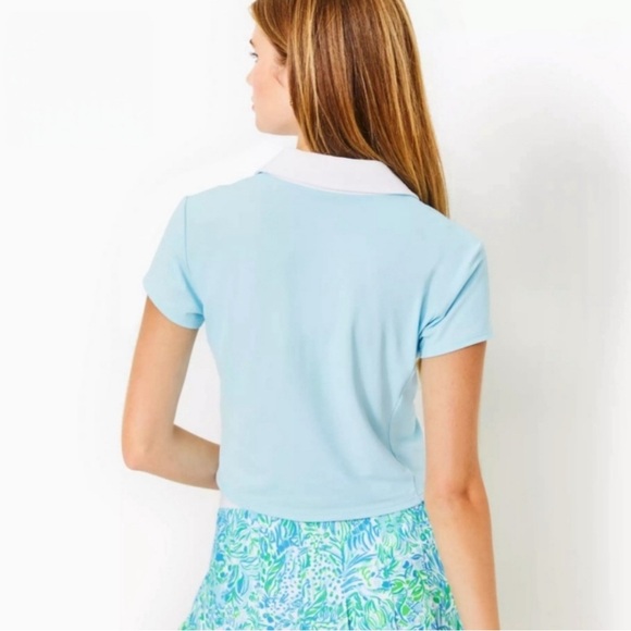 Lilly Pulitzer Luxletic x Meryl Imara Crop Polo UPF50+ Hydra Blue - Picture 2 of 6